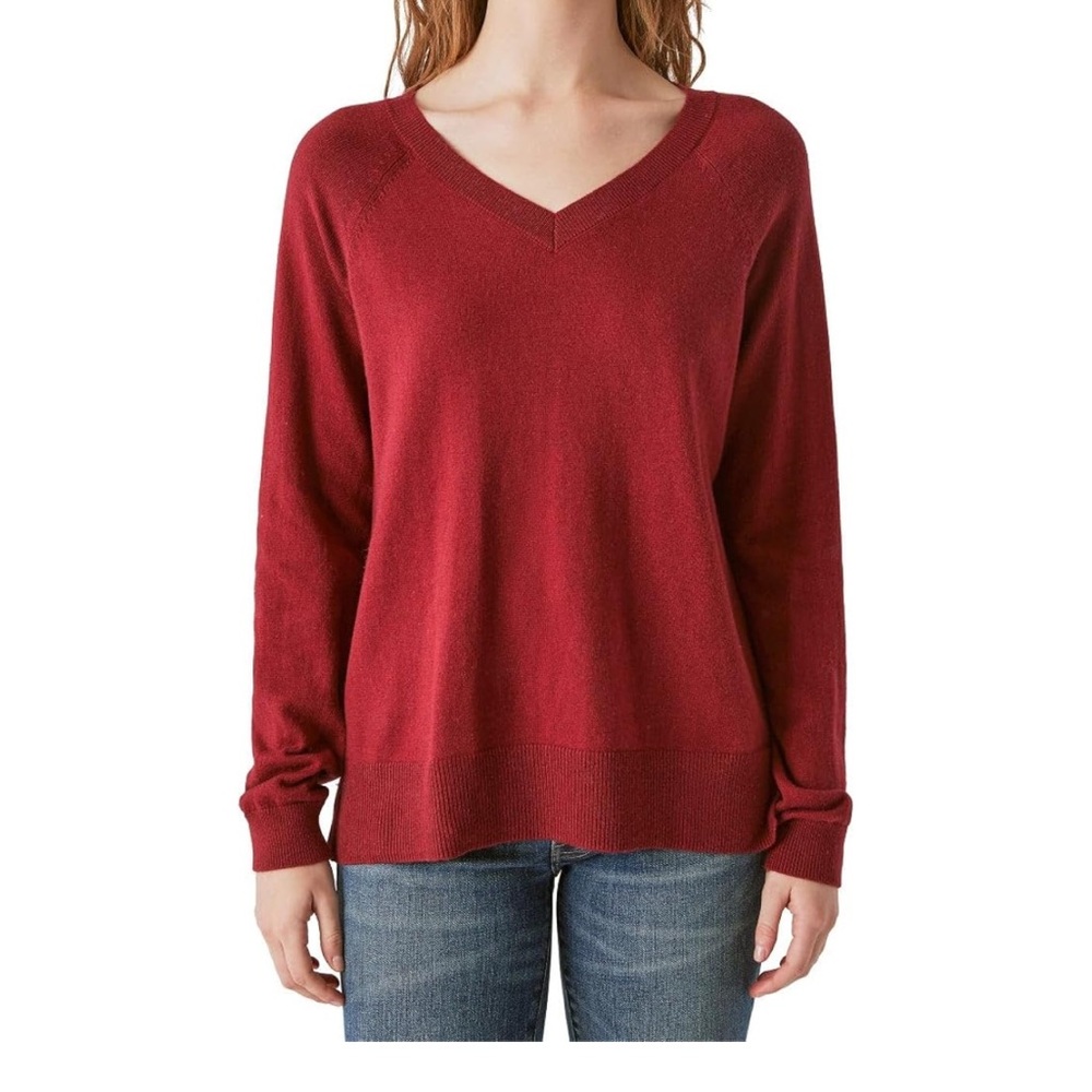Lucky Brand Women's V-Neck Sweater, Long Sleeves Side Slits, Cotton Blend size L